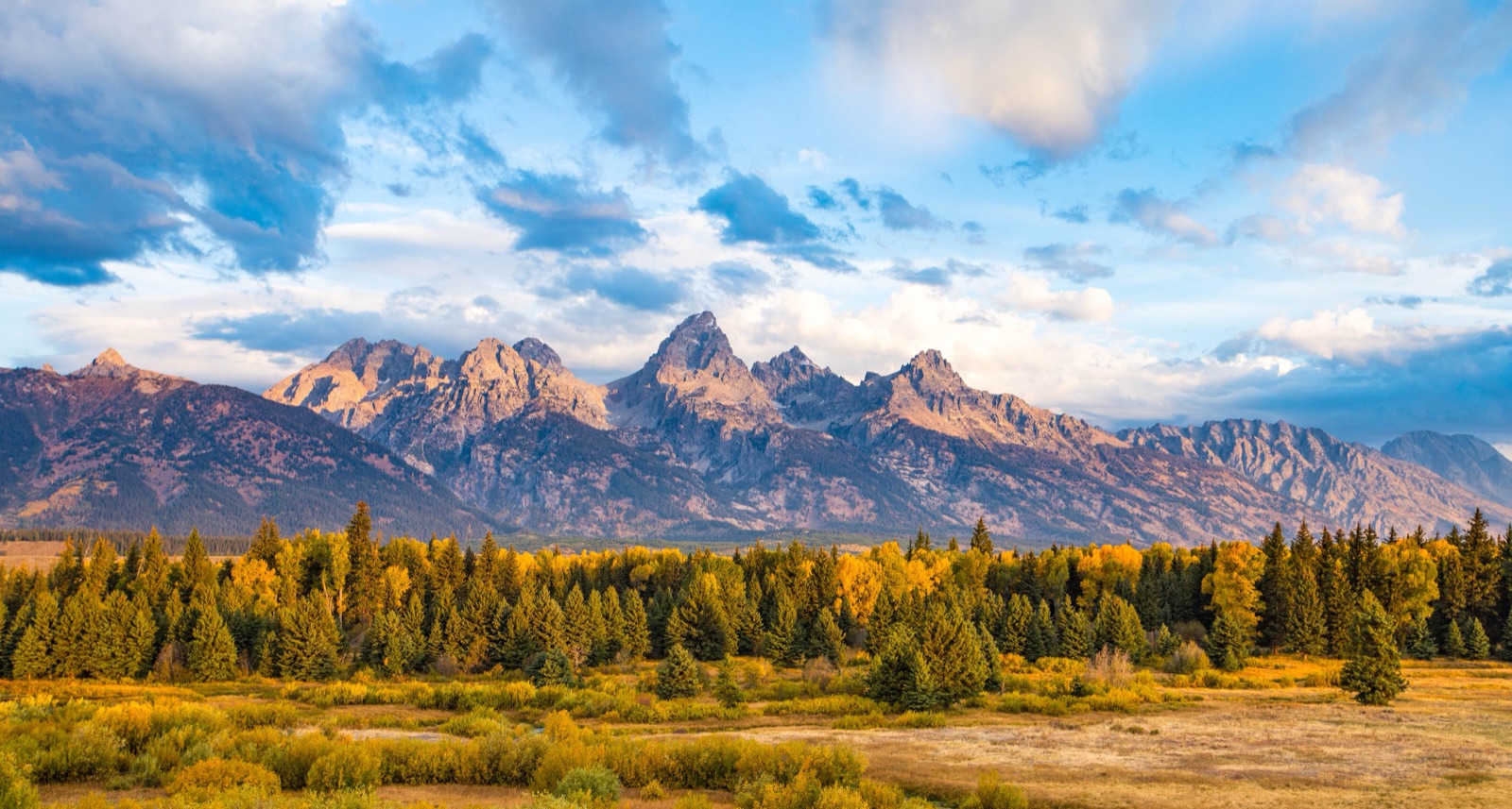 Grand Teton National Park, The Teton Range, rising more than 7,000 feet straight from the valley floor with no foothills in front of it